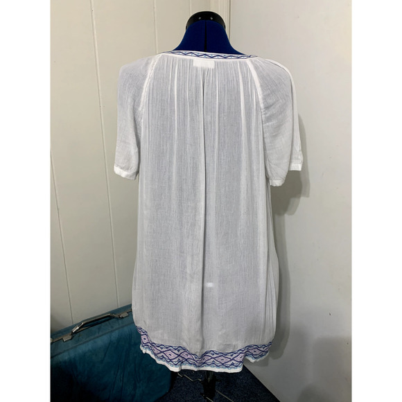 ~ J. Jill Lg Ivory Embroidered Blouse Sheer V-neck Button Up Boho Feminine Beach - Picture 3 of 7